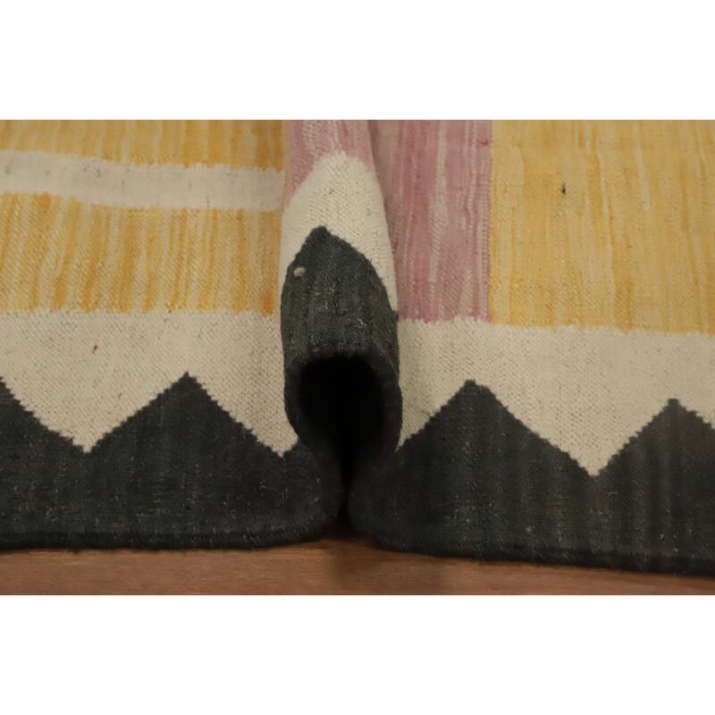 Hand Woven Oriental 100% Wool Carpet Southwestern Tribal Pink Kilim Area Rug - 12' 9'' X 9' 11''