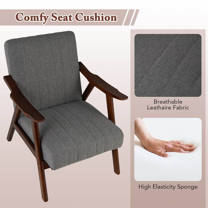 Gymax Modern Accent Chair Leathaire Leisure Armchair w/ Rubber Wood