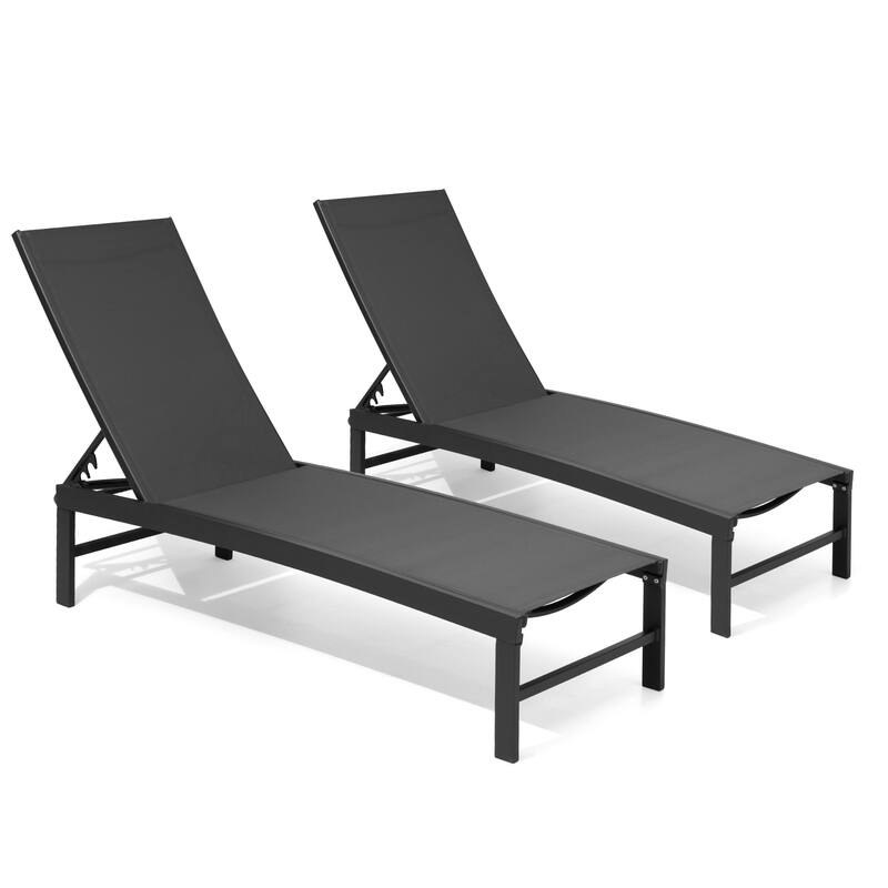 VredHom Outdoor Aluminum Adjustable Chaise Lounge Chairs (Set of 2) - 60.4 in L * 24.6 in W * 16.1/40.8 in H