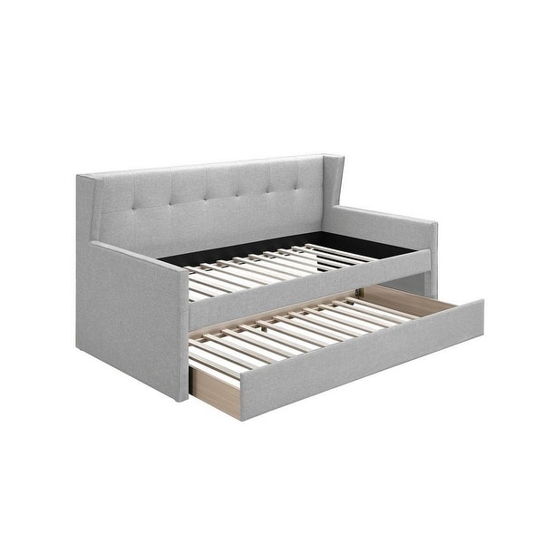 slide 1 of 1, Diem Classic Wood Day Bed with Trundle, Button Tufted Back, Gray Burlap