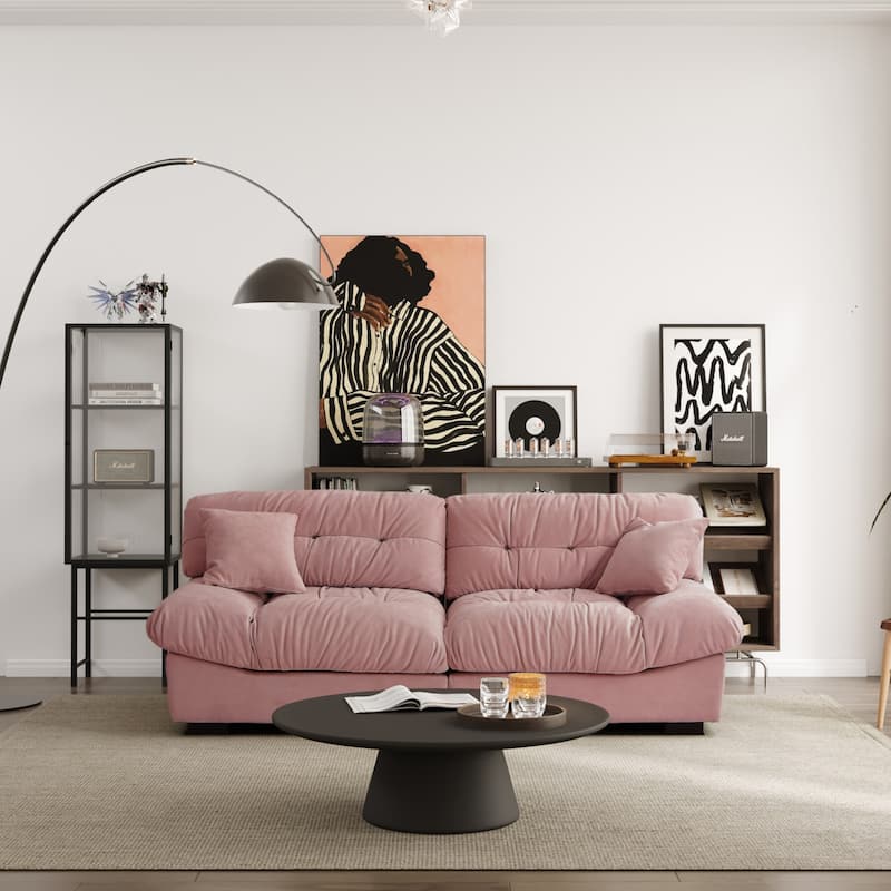 89" Suede Sectional Sofa Cloud Shape Couch for Living Room