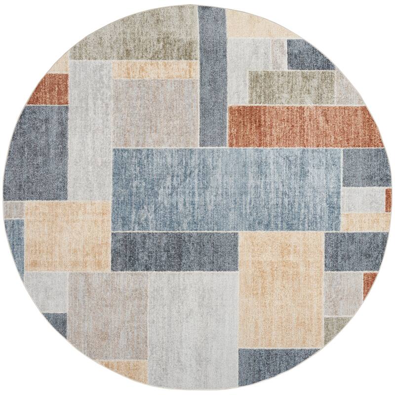Nourison Astra Machine Washable Paneled Area Rug - 7'10" x Round - Multicolor