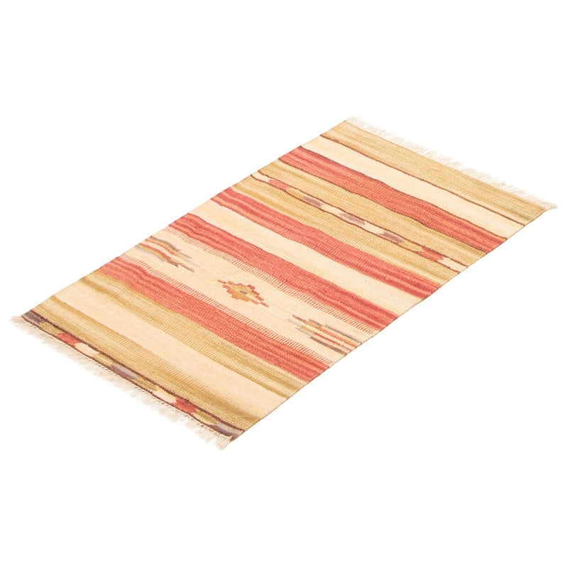 ECARPETGALLERY Flat-Weave Bold and Colorful Cream Wool Kilim - 2'0 x 3'3