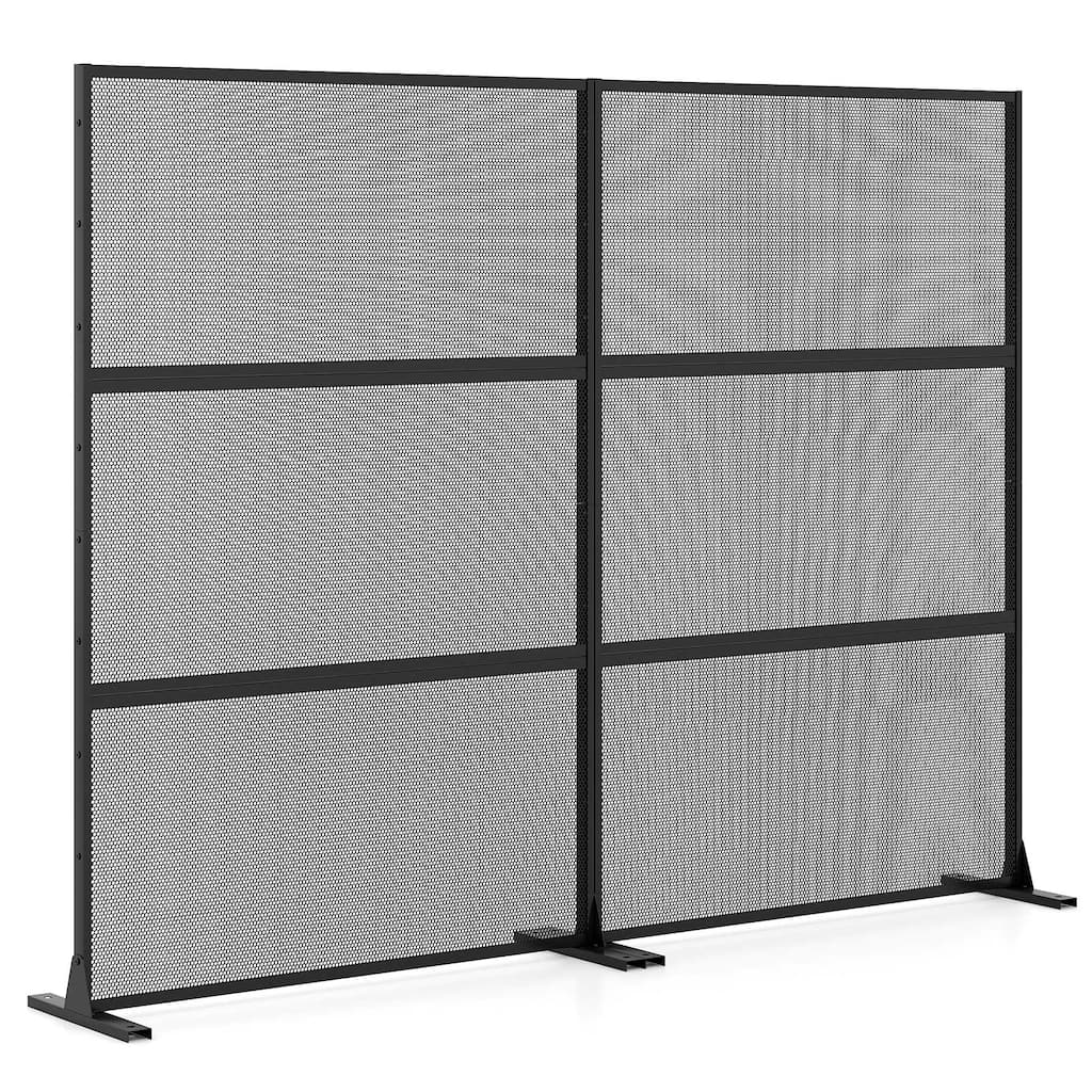 Set of 2 Black Metal Privacy Screen Panel Set with Freestanding Base and Multi-Use Design - 48” x 16” x 72” (L x W x H)