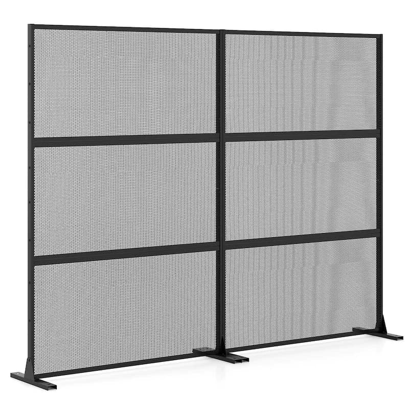 Set of 2 Black Metal Privacy Screen Panel Set with Freestanding Base and Multi-Use Design - 48” x 16” x 72” (L x W x H) - Black