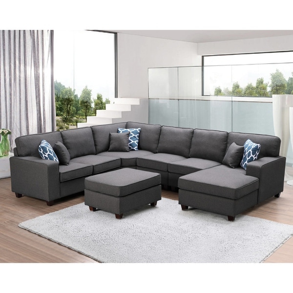 Willowleaf Dark Gray Linen 7-piece Modular Sectional Sofa. Opens flyout.