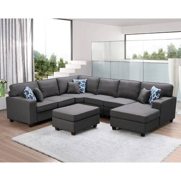 Shop Willowleaf Dark Gray Linen 7 Piece Modular Sectional Sofa