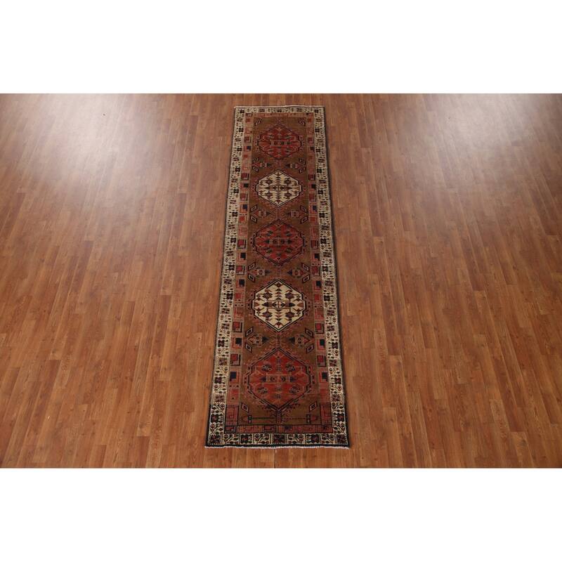 Traditional Ardebil Persian Vintage Runner Rug Handmade Wool Carpet - 2'10"x 10'5"