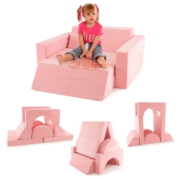 slide 2 of 22, Costway Kids Modular Play Sofa 8 PCS with Detachable Cover for - See Details Pink