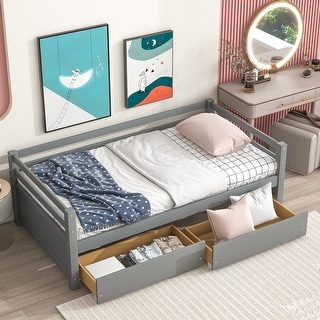 Versatile Twin Size Daybed with Hideaway Drawers, Wooden Sofa Bed for Bedroom Living Room Children Room