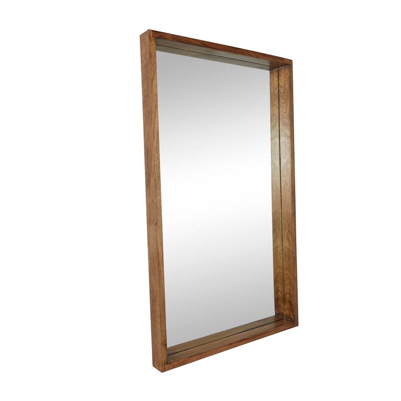Brown Mango Wood Minimalistic Wall Mirror with Natural Wood Grain and Deep Set Frame