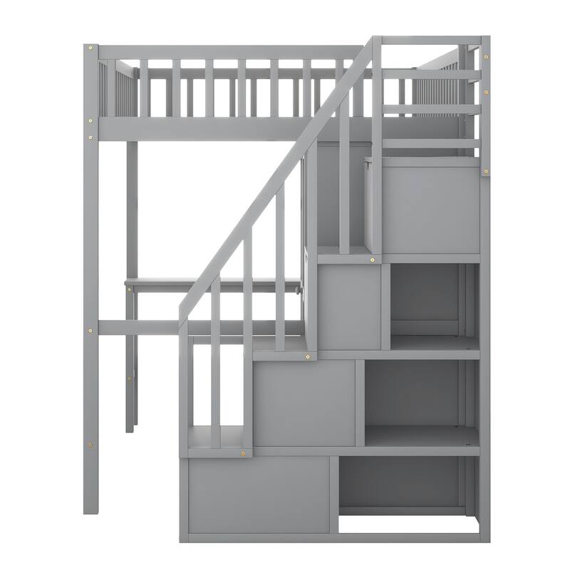 Loft Bed with Bookshelf,Drawers,Desk,and Wardrobe