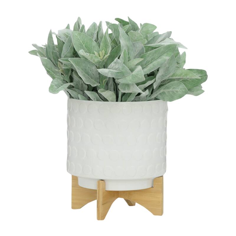 Sagebrook Home Ceramic Planters: Elevate Your Greenery with Stylish Bamboo Wood Stands - Perfect Home Decor Accessory