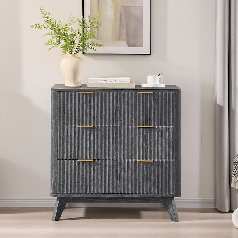 Modern fluted 3 Chest of Drawers, Dresser for Bedroom, Living Room - Grey
