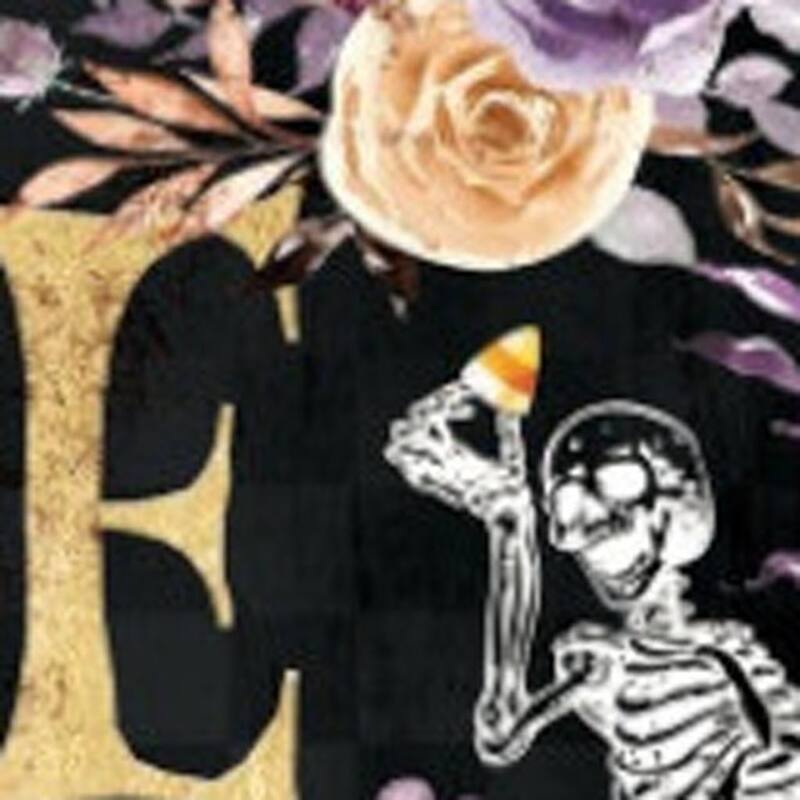 HomeRoots 36" Black Gold And Purple Solid Wood Eek Halloween Skeleton Porch Sign