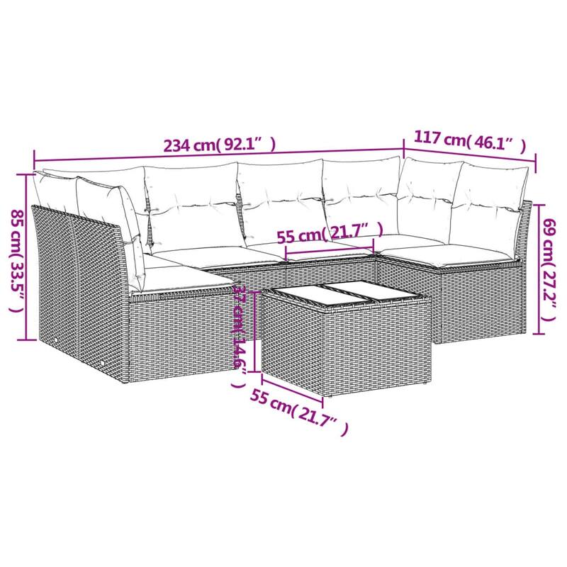 vidaXL Garden Sofa Set Black, Cream White - 21.7 x 21.7 x 14.6