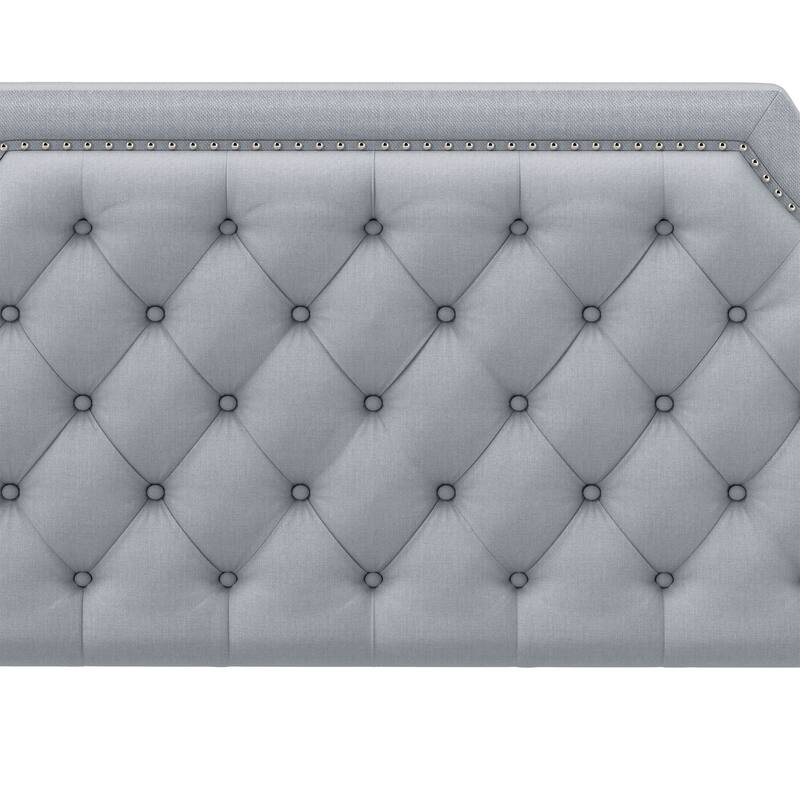 Moasis Linen Upholstered Platform Bed Velvet Bed Frame with Adjustable Headboard