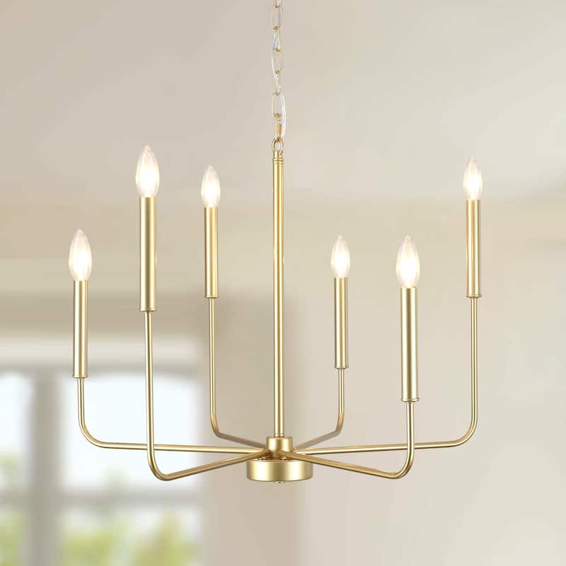 Farmhouse 6-Light Classic Metal Chandelier, Candle Style Chandelier for Dining Room Living Room Bedroom Kitchen