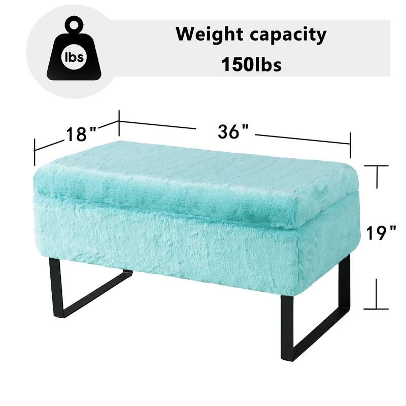 Heavy FauxFur Storage Ottoman with 2 Pillow Set