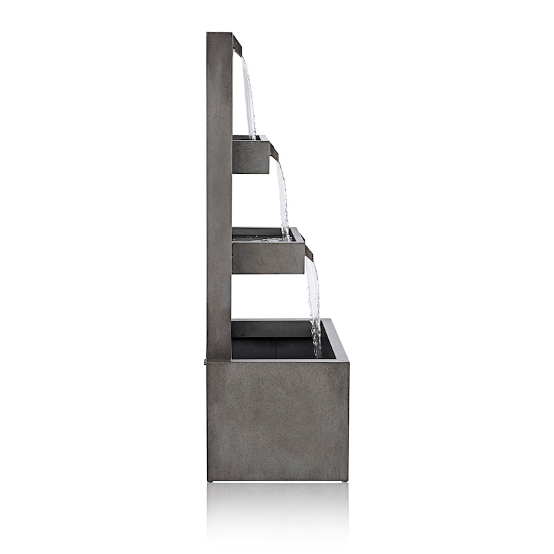Alpine Corporation CPS182 43" Gray Metal Tiered Waterfall Fountain Industrial Outdoor Water Feature