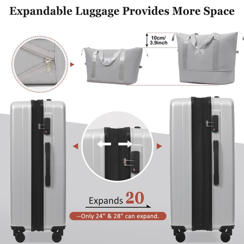 Luggage Sets 5 Piece with Half-opening, Hardside Carry On Suitcase Set with Double Spinner Wheel, with USB Port,TSA Locks