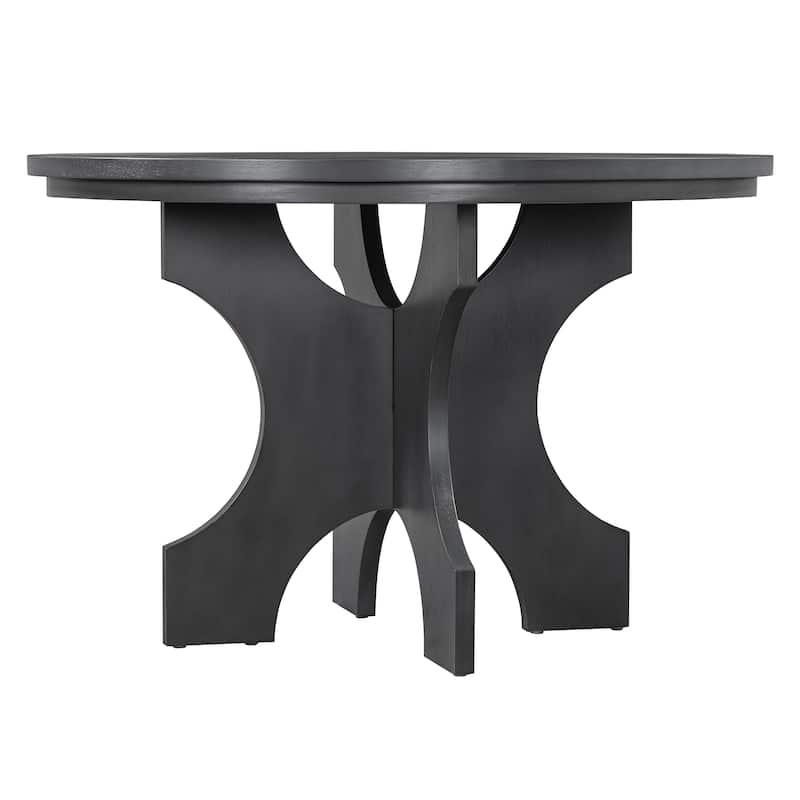 5-piece Rustic Charm Round Dining Set with 3 Upholstered Chairs and Curved Bench for Dining Room