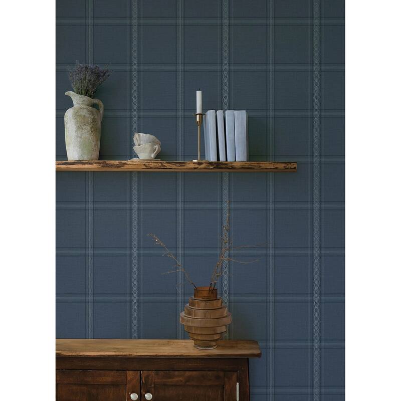 Chesapeake Auberge Dark Blue Plaid Wallpaper