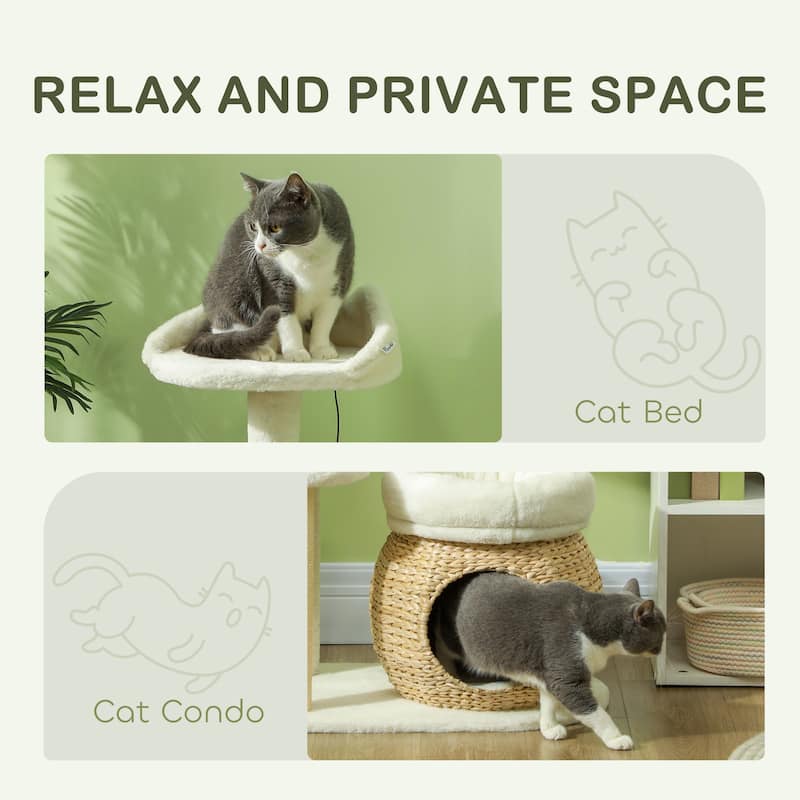PawHut 31" Cat Tree, Cat Tower for Indoor Cats with Sisal Scratching Posts, Cat Condo, Cat Beds, Cream White