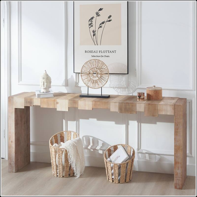 Rectangular Center Table with Sculpted Block Design for Living Room