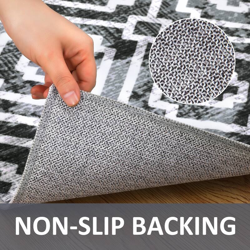 Geometric Area Rugs for Living Room Bedroom Distressed Washable Accent Rug Non-Slip Low Pile Carpet