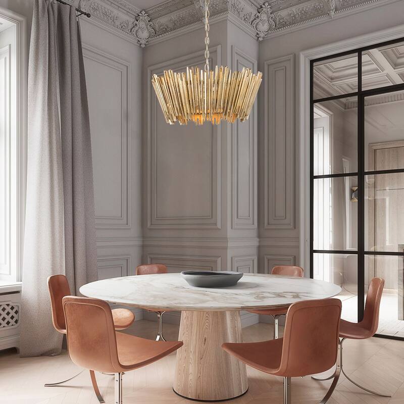 Modern Glam Art Deco Drum Chandelier Accent Dining Room Adjustable Foyer Pendant Light - D20'' x H 13''