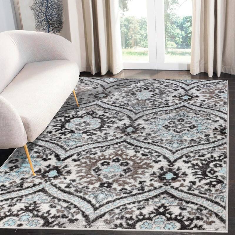 Superior Augusta Vintage Floral Damask Indoor Runner or Area Rug - 3' x 5' - Turquoise