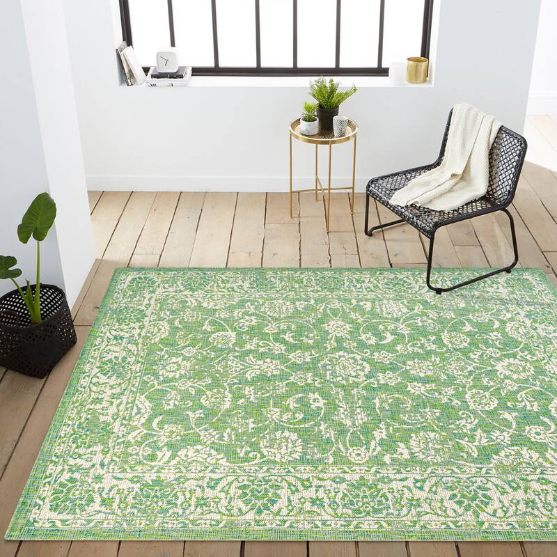 JONATHAN Y Sinjuri Bohemian Textured Weave Floral Indoor/Outdoor Area Rug