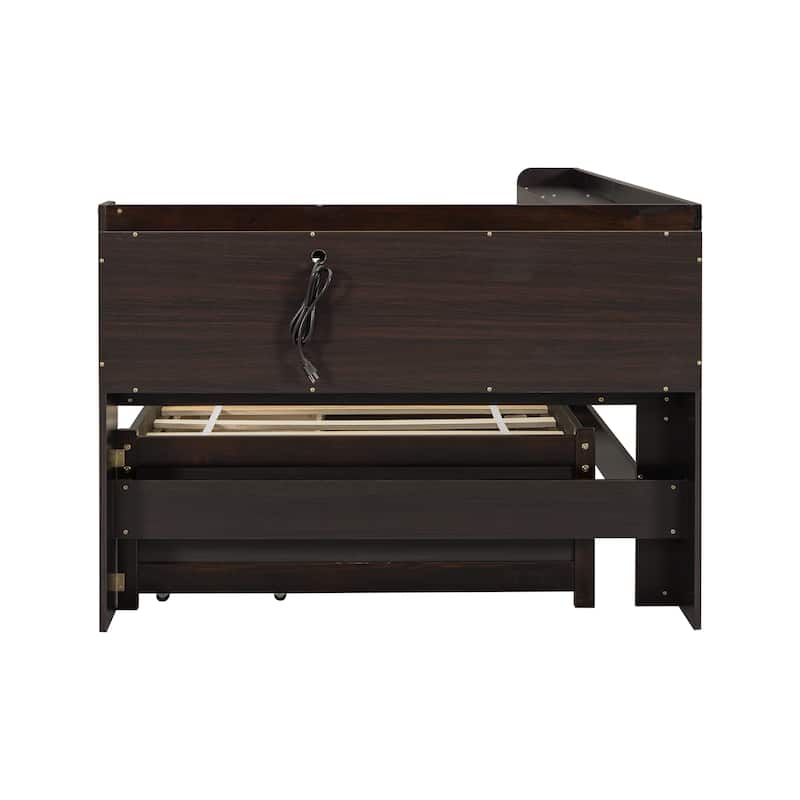 Bed with L-shaped Bookcases, Drawers