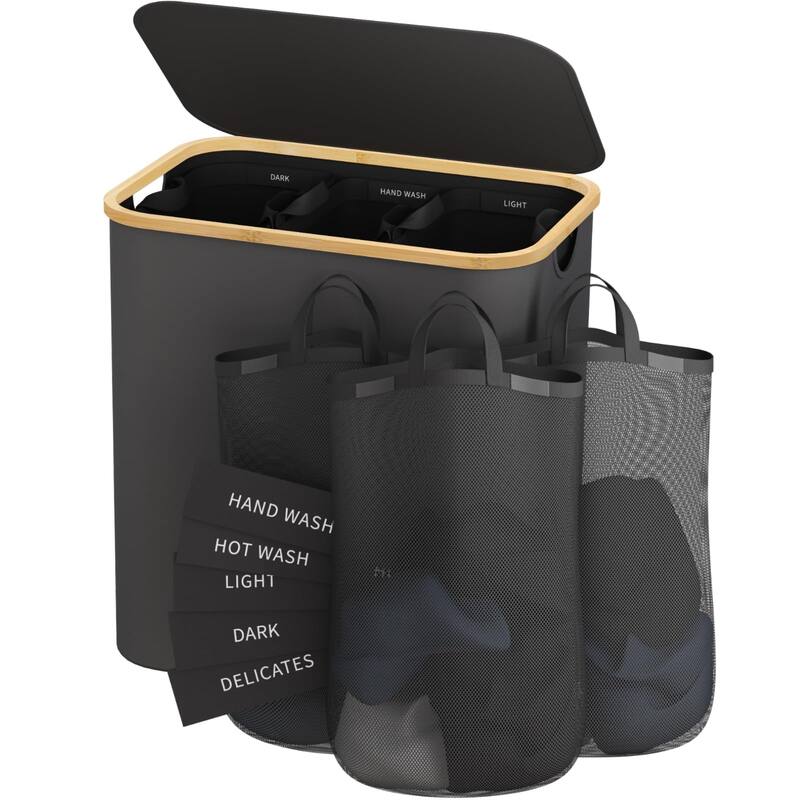 Laundry Hamper 3 Section, 160l Extra Large Hampers,Dirty Clothes Hamper Collapsible Laundry Basket Organizer - Grey