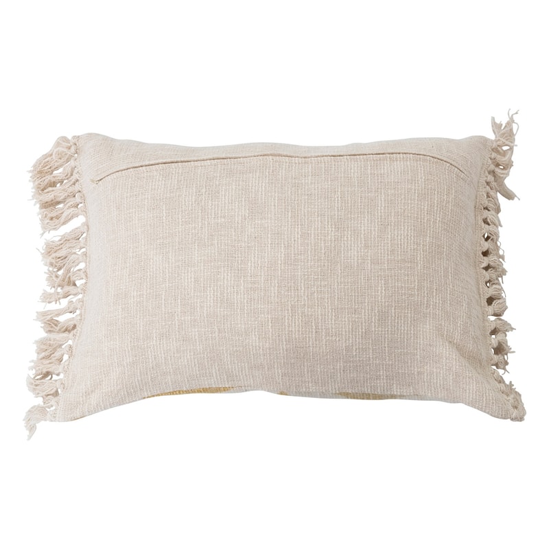 Cotton Slub Lumbar Pillow with Ikat Pattern and Tassels