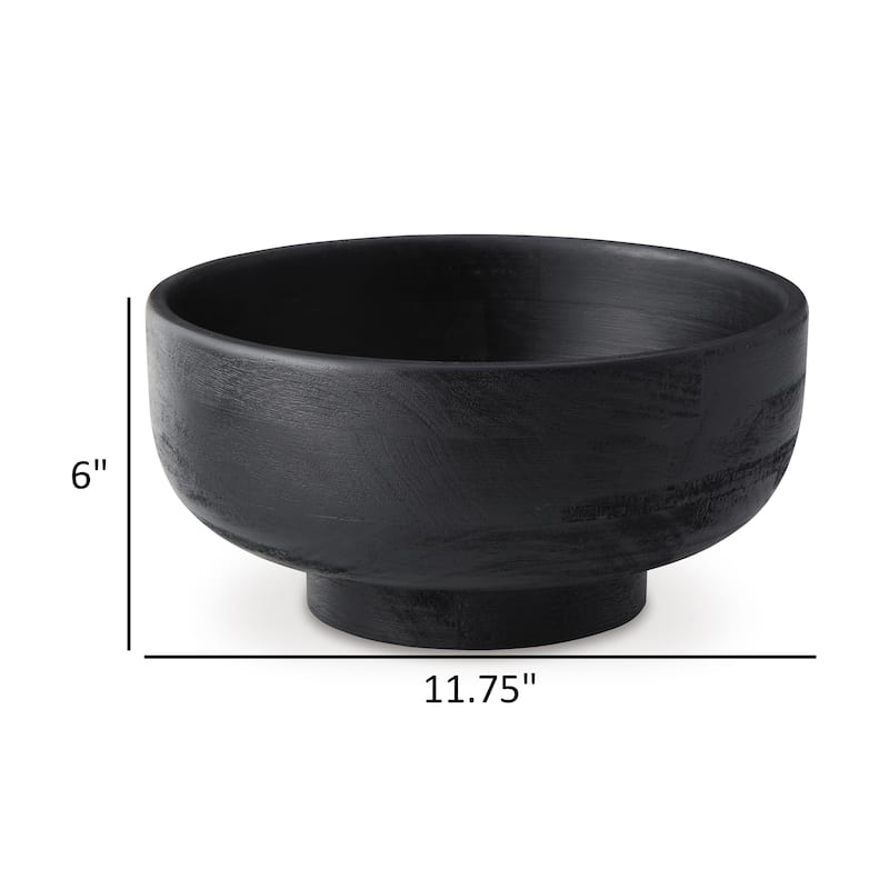 Nya 12 Inch Tabletop Decorative Bowl, Pedestal Round Base, Black Wood