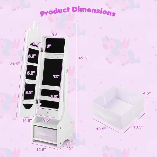 dimension image slide 2 of 3, Costway Kids Vanity Set Princess Makeup Dressing Table & Chair Set - See Details