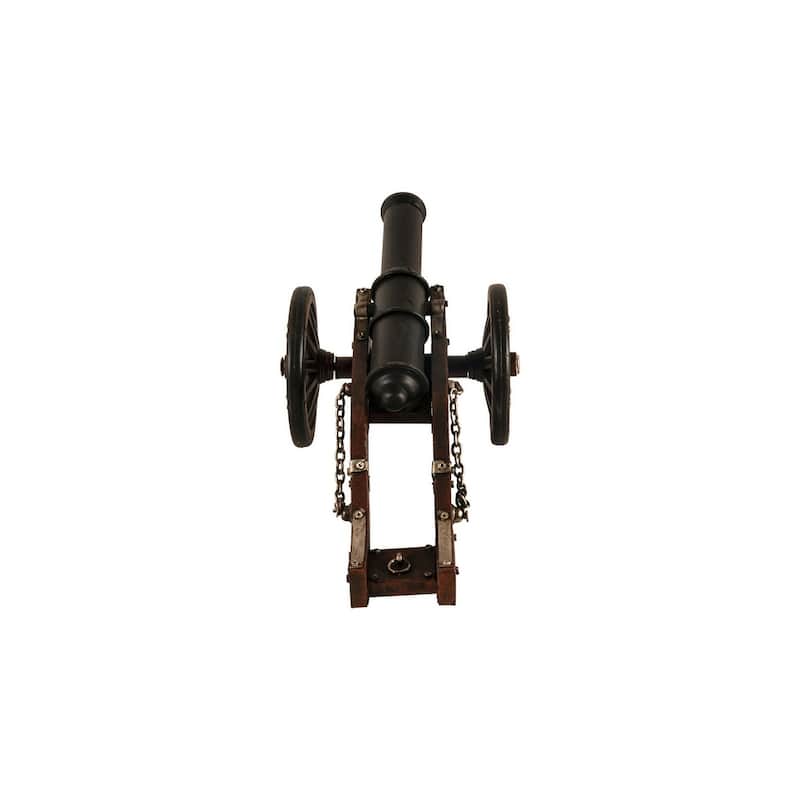 HomeRoots 3" Brown and Black Metal Louis XIV Cannon Hand Painted Sculpture - 11' X '3' X '5.5
