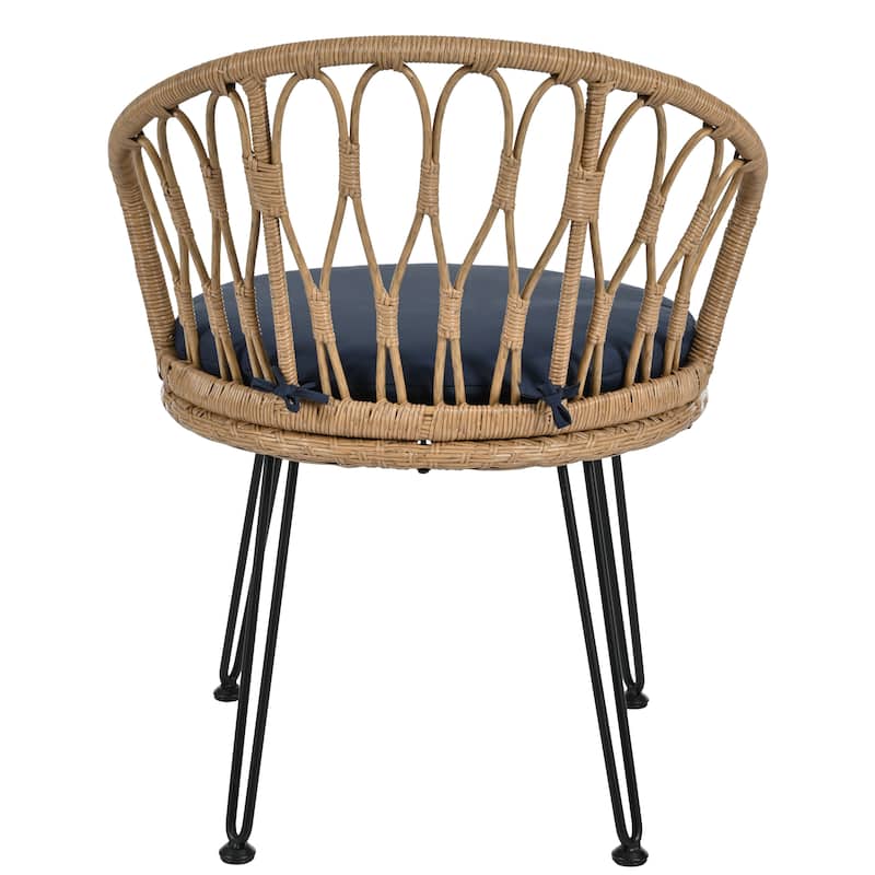 3 Pieces Rattan Bistro Set with A Glass Round Table for Patio