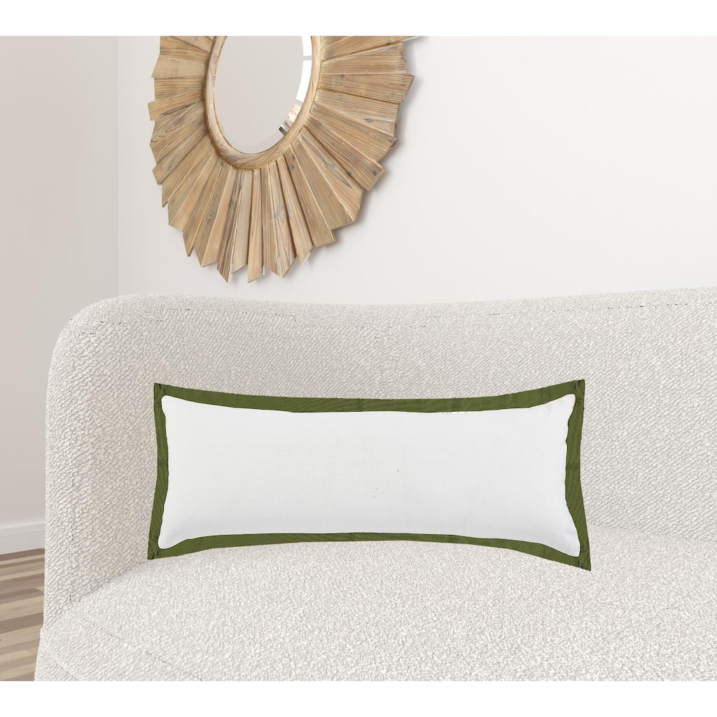 HomeRoots 14" X 36" White And Moss Green 100% Cotton Geometric Zippered Pillow