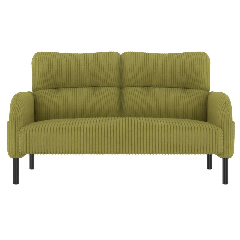 Corduroy Foam Upholstered Loveseat Couch Ergonomic Lounge Sofa with Side Pockets and Solid Wood Frame Soft 2 Seater Sofa