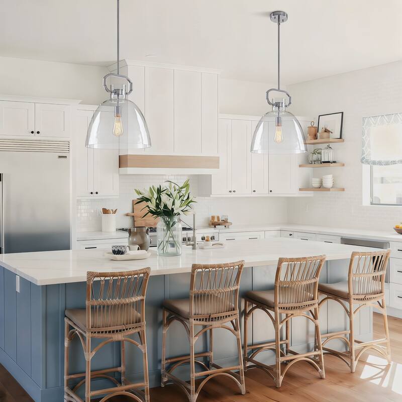 Starskys 1-Light Industrial Pendant Light with Bowl-Shaped Clear Glass Shade