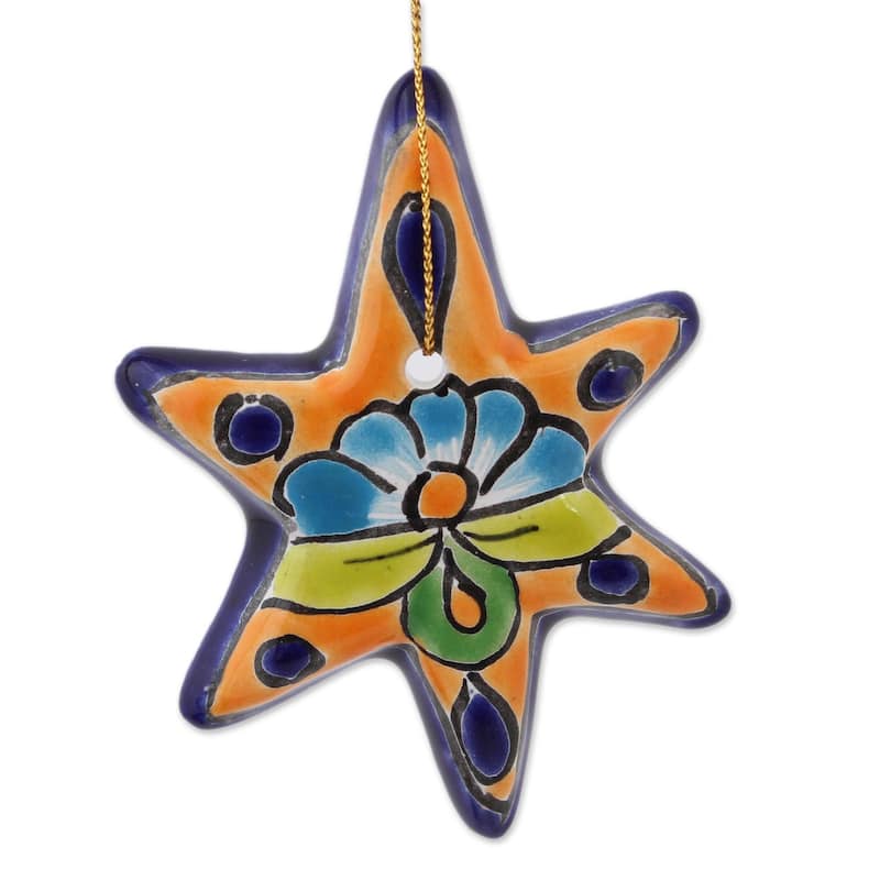 Novica Handmade Talavera Stars Ceramic Ornament (Set Of 4)