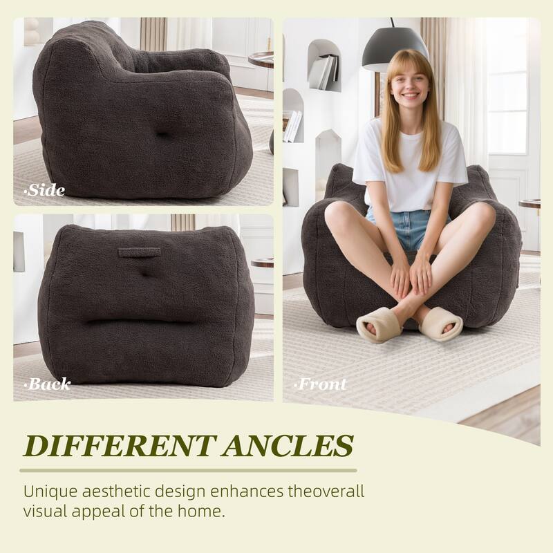 HOMEFUN Teddy Fabric Upholstered High-Density Foam Bean Bag Sofa Chair with Armrests