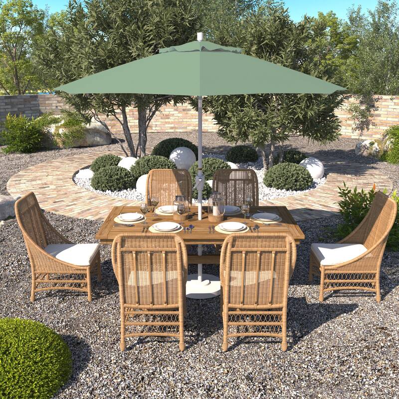 California Umbrella 9' Rd. Aluminum Patio Umbrella, Crank Lift with Push Button Tilt, White Finish, Pacifica Fabric - Spa