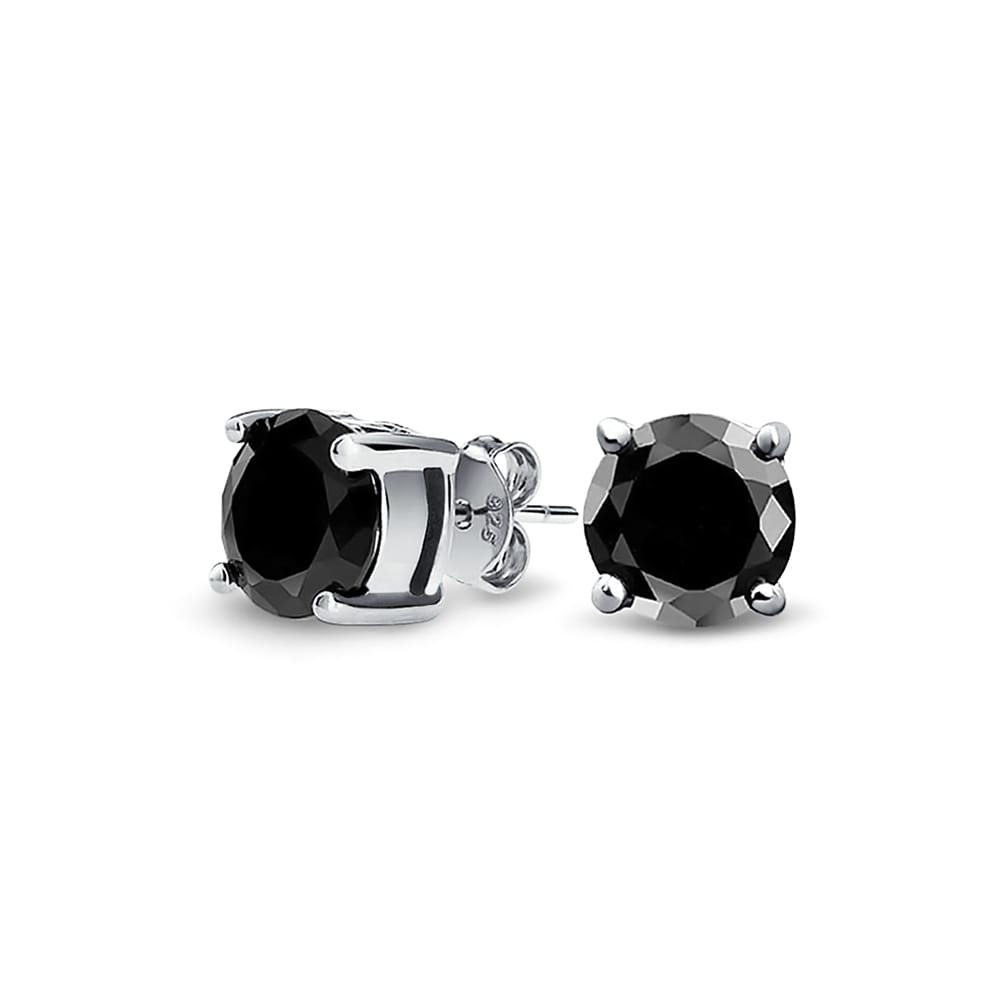 1 CT Black Invisible Cut Round CZ Prong Basket Set Stud Earrings Sterling Silver
