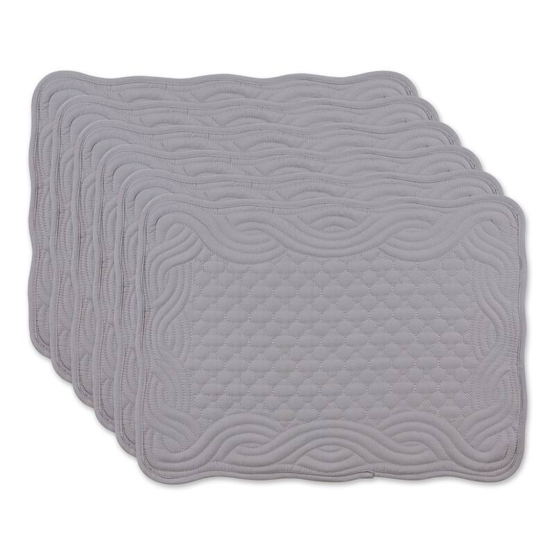 Quilted Wavy Quatrefoil Placemats - 18" - Pewter Gray - Set of 6