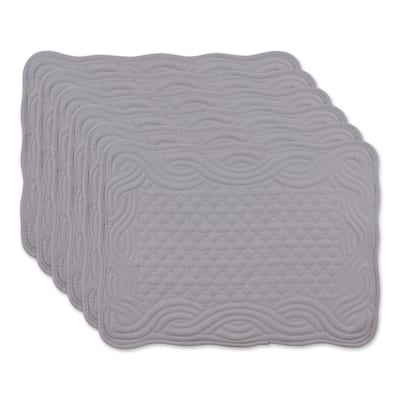 Quilted Wavy Quatrefoil Placemats - 18" - Pewter Gray - Set of 6