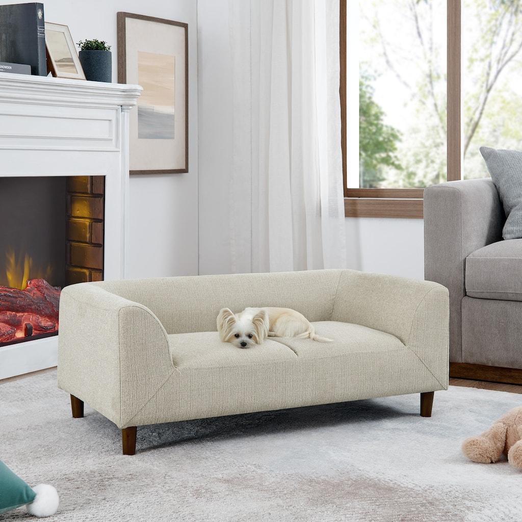Roomfitters Modern Upholstered Pet Sofa Elevated Dog Bed Couch with Wooden Legs and Comfortable Padded Cushion